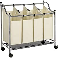 SONGMICS Carrito de Lavandería- Cesta de lavandería- Colector de Ropa con 4 Bolsas de Tela Extraíbles- Clasificador de…